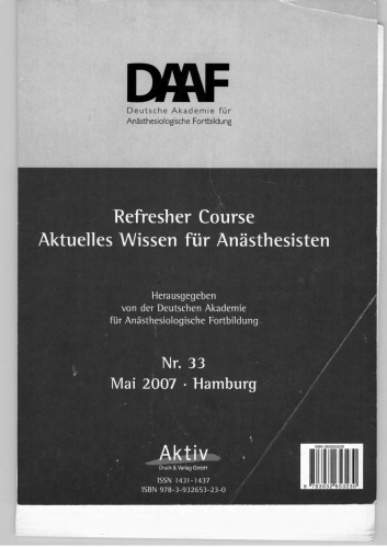 Refresher Course Aktuelles Wissen für Anästhesisten / Nr. 33. 05. - 08. Mai 2007, Hamburg