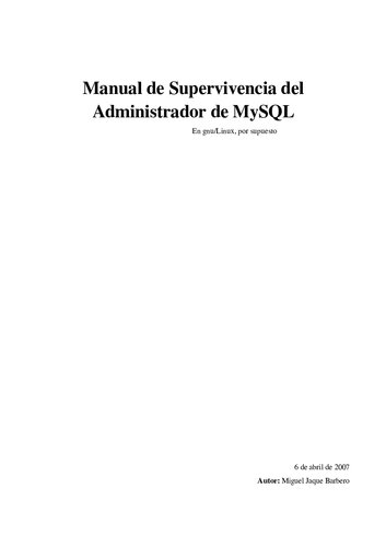 Manual De Supervivencia Del Administrador De Mysql