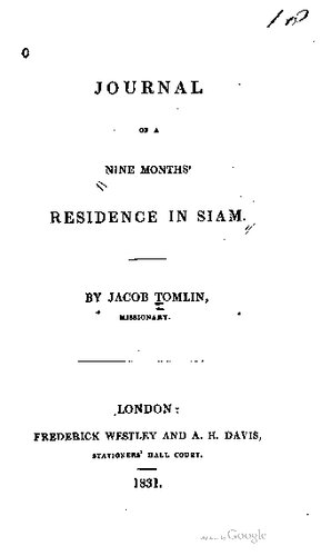 Journal of a Nine Months' Residence in Siam