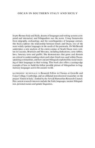 Oscan in Southern Italy and Sicily: Evaluating Language Contact in a Fragmentary Corpus
