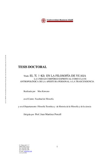 EL 気 (=KI) EN LA FILOSOFÍA DE YUASA [tesis doctoral]