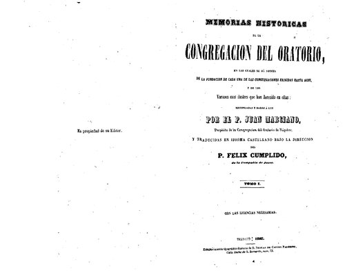 Memorias Historicas De La Congregacion Del Oratorio (scan)