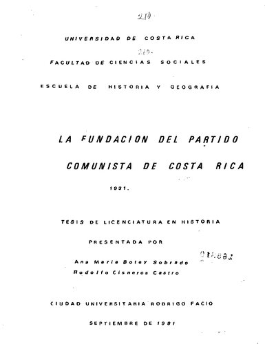 La fundación del Partido Comunista de Costa Rica 1931