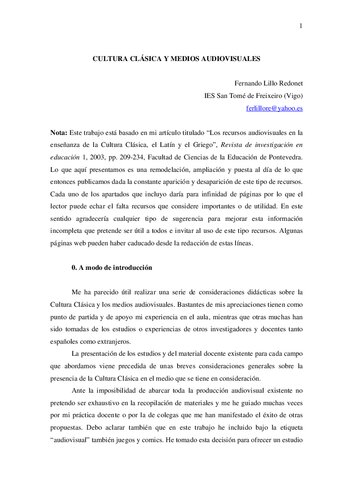 Cultura Clasica Y Medios Audiovisuales