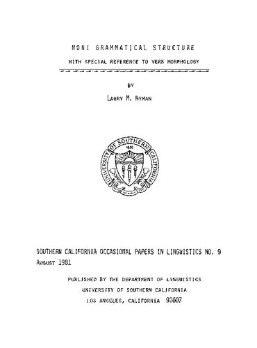 Noni grammatical structure: With special reference to verb morphology