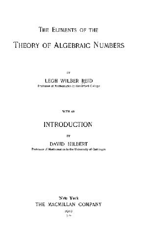 The Elements of the Theory of Algebraic Numbers