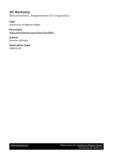 A Grammar of Nigerian Pidgin