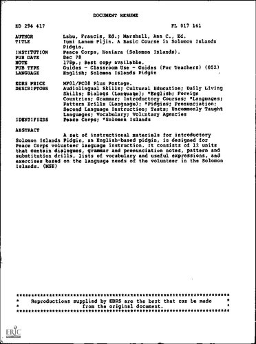 Iumi Lanem Pijin: A Basic Course in Solomon Islands Pidgin