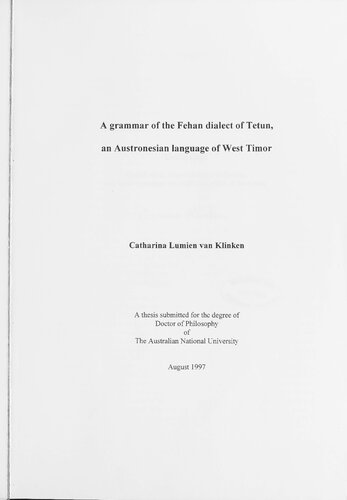 A grammar of the Fehan dialect of Tetun, an Austronesian language of West Timor