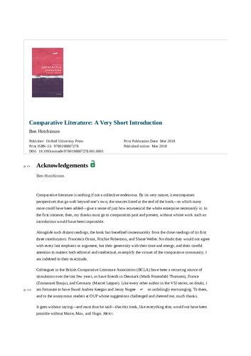 Comparative Literature: a Very Short Introduction