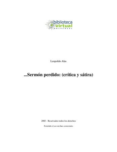 Sermon Perdido (critica Y Satira)
