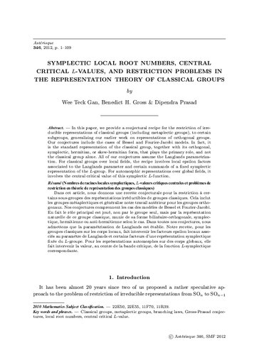 Sur les conjectures de Gross et Prasad. I