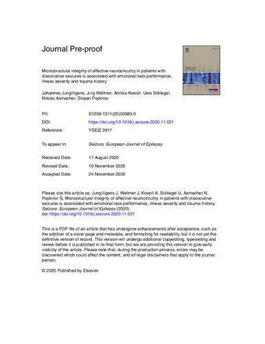 Microstructural integrity of affective neurocircuitry in patients with dissociative seizures is associated with emotional task performance, illness severity and trauma history