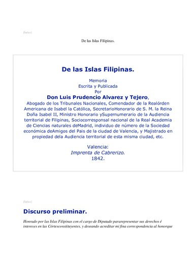 Memoria Sobre Las Islas Filipinas