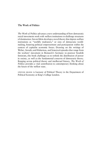 The Work of Politics: Making a Democratic Welfare State