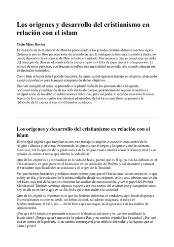 Los Origenes Y Desarrollo Del Cristianismo En Relacion Con El Islam