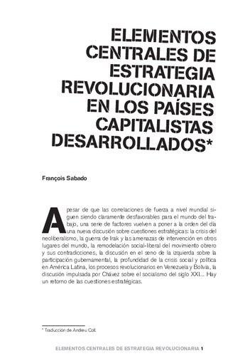 Elementos Centrales De Estrategia Revolucionaria En Los Paises Capitalistas Desarrollados