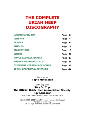 The Complete Uriah Heep Discography 1970 - 2008