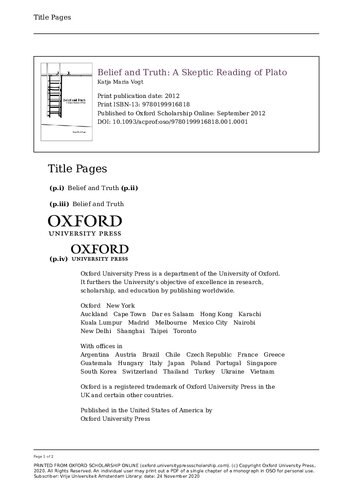 Belief and Truth: A Skeptic Reading of Plato