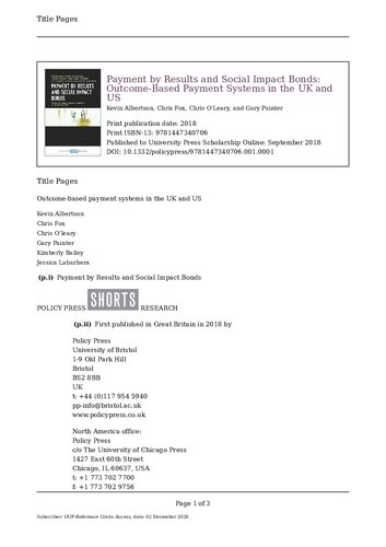 Payment by results and social impact bonds : outcome-based payment systems in the UK and US