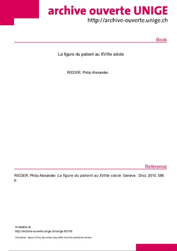 La figure du patient au XVIIIe siecle