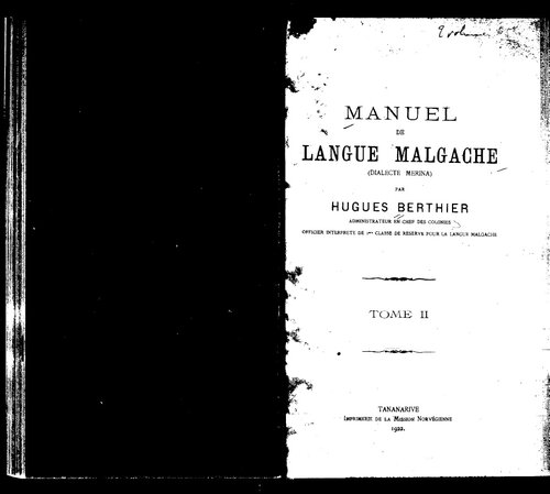 Manuel de langue malgache (dialecte merina). Tome II