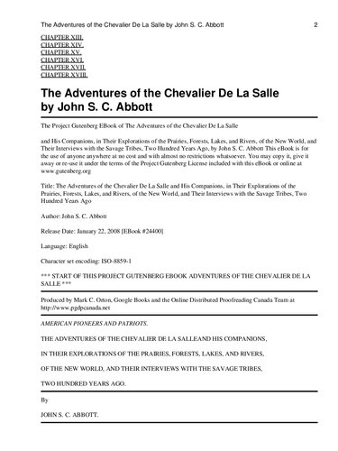 The Adventures of the Chevalier De La Salle and His Companions, in Their Explorations of the Prairies, Forests, Lakes, and Rivers, of the New World, and Their Interviews with the Savage Tribes, Two Hundred Years Ago