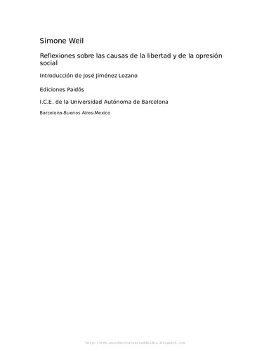 Reflexiones sobre las causas de la libertad y de la opresión social