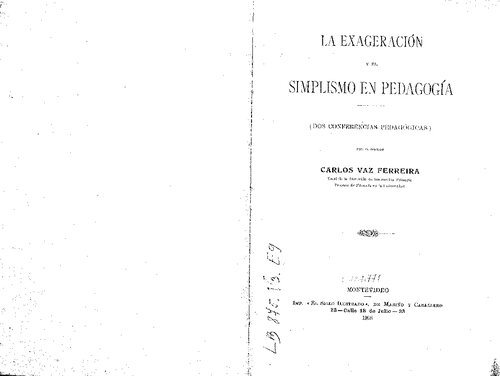 La Exageracion Y El Simplismo En Pedagogia (1908)
