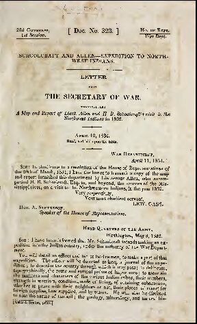 Schoolcraft and Allen Expedition to Northwest Indians: Letter From the Secretary of War, Transmitting a Map and Report of Lieut. Allen and H. B. ... Northwest Indians in 1832