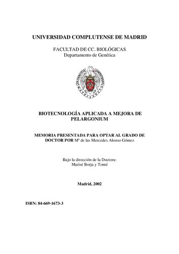 Biotecnologia Aplicada A La Mejora De Pelargonium