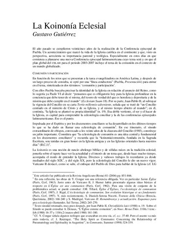 La koinonía eclesial