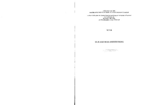 Old Assyrian Institutions