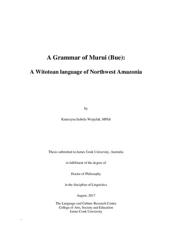 A Grammar of Murui (Bue): A Witotoan language of Northwest Amazonia