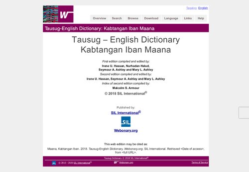 Tausug – English Dictionary. Kabtangan Iban Maana