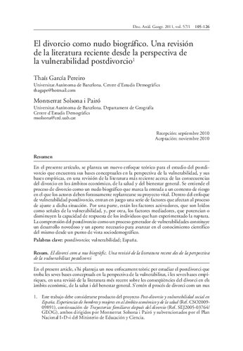 El Divorcio Como Nudo Biografico Una Revision
