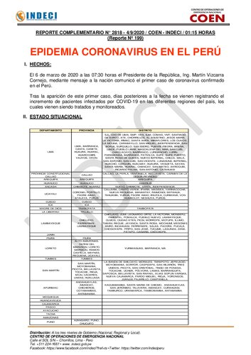 Epidemia coronavirus en el Perú. Reporte complementario N° 2818 - 4/9/2020