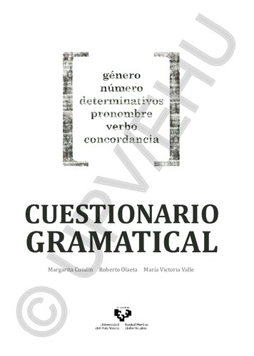 Cuestionario gramatical. Género, número, determinativos, pronombre, verbo, concordancia
