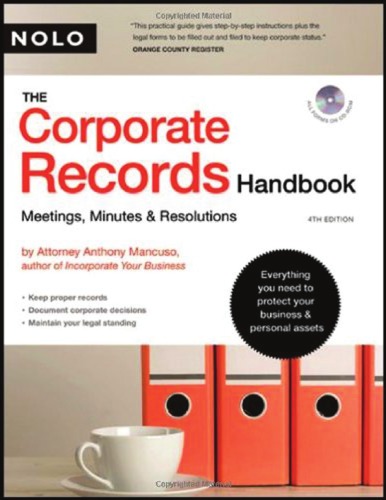 The Corporate Records Handbook: Meetings, Minutes & Resolutions [With CDROM]