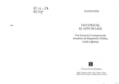 Leo Strauss: El arte de leer. Una lectura de la interpretación straussiana de Maquiavelo, Hobbes, Locke y Spinoza
