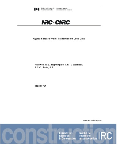 Gypsum Board Walls: Transmission Loss Data