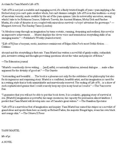 Acclaim for Yann Martel's Life of Pi