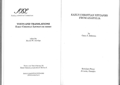 Early-Christian Epitaphs from Anatolia