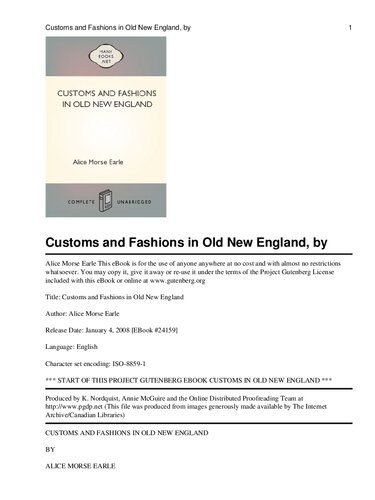 Customs and Fashions in Old New England