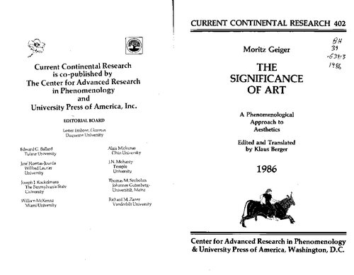 The Significance of Art: A Phenomenological Approach to Aesthetics