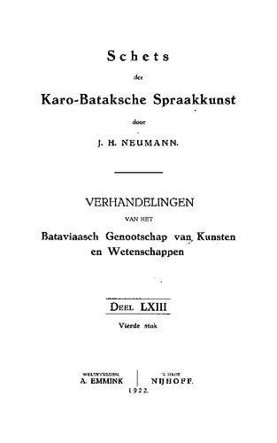 Schets der Karo-Bataksche Spraakkunst