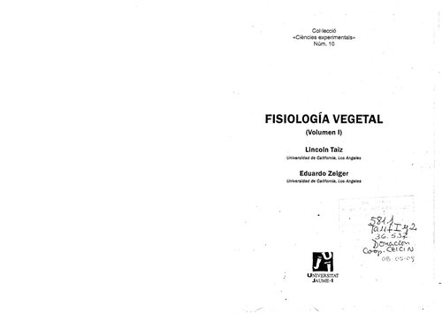 Fisiología vegetal. Volumen 1