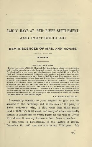 Early Days at Red River Settlement, and Fort Snelling - 1821-1829