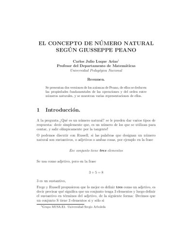 El Concepto de Número Natural Según Giussepe Peano