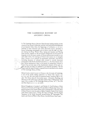 The Cambridge History of Ancient China: From the Origins of Civilization to 221 BC